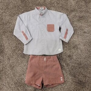 Jose Varon Boys Grey and Burgundy Dress Shirt & Herringbone Shorts Set Size 4